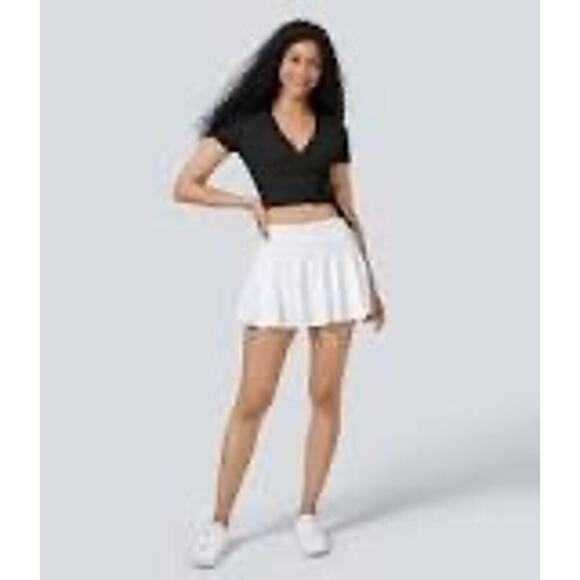 Halara Black V Neck Short Sleeve Wrap Tie Back Cropped Athletic Top Size XL NEW - Picture 5 of 9